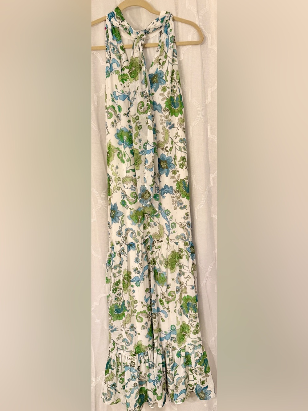 Vince Camuto Blue Green Floral Halter Maxi Dress Size Large Boho Flowy - Picture 2 of 9